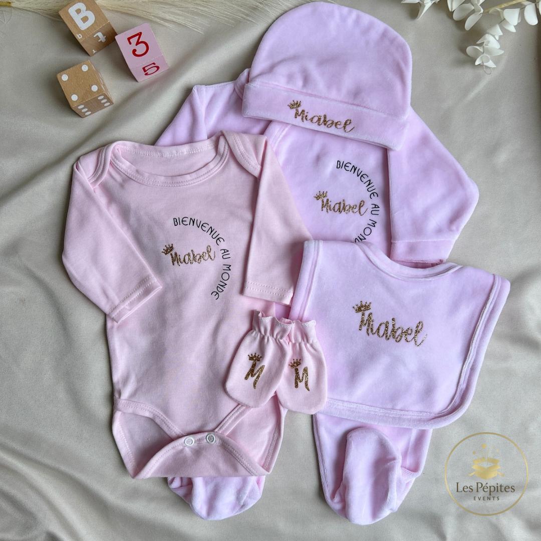 Ensemble naissance personnalisé 5 pcs ( rose )