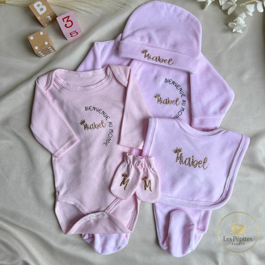 Ensemble naissance personnalisé 5 pcs ( rose )