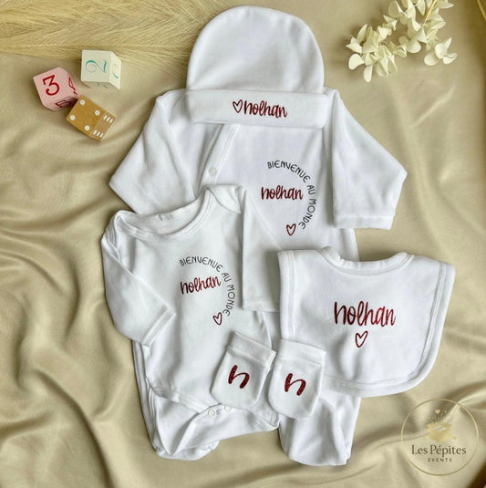 Ensemble naissance personnalisé 5 pcs ( blanc )